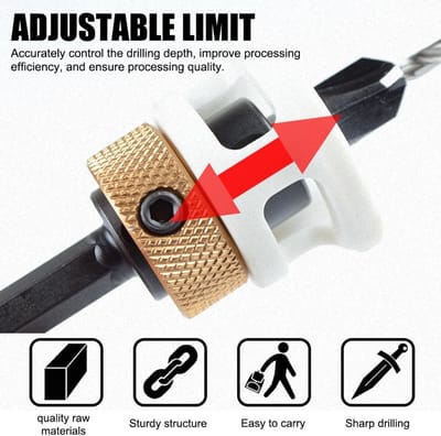 Dailygoods- Verzinkboor 6-delige set - Kegelverzinkboor met dieptebegrenzing - Houtbewerking - Nauwkeurige boor - Roestvrij staal - Instelbare verzinklengte - Boorset