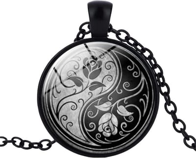 Fako Bijoux® - Ketting - Cabochon - Yin Yang - Zwart