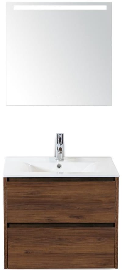 Dante Badmeubelset 60 cm - Walnoot - Keramische Wastafel Wit Enjoy met Sence Spiegel
