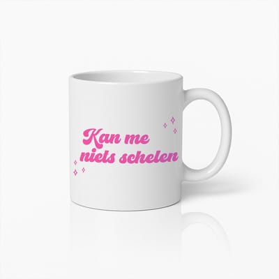 Grappige Mok "Kan Me Niets Schelen" – Sarcastische Tekst Koffiebeker met Roze Letters – Cadeau voor Vrouwen & Mannen