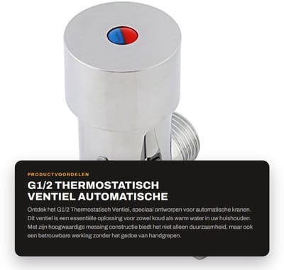 Dailygoods- Thermostatisch Ventiel Messing - Automatische Kraan - G1/2 Aansluiting - Koud/Warm Water Menging - Eenvoudig te Installeren - Lange Levensduur - Mengventiel