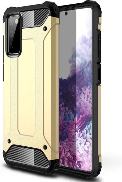 Schokbestendig Heavy Duty Hoesje Geschikt voor: Samsung Galaxy S20 Plus Shock Proof Hybride - Back Cover - Dual Layer Armor Case - Extra Stevig - Goud