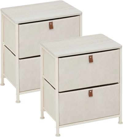 5FIVE Opbergkast Pisa - 2x - 2 mandjes - beige - 45 x 30 x 51 cm - metaal/hout/stof - nachtkastje