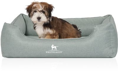Knuffelwuff orthopedisch hondenbed Luisa van velours met fijn handgeweven karakter Sunshine Edition M-L 85 x 63cm petroleumkleurig