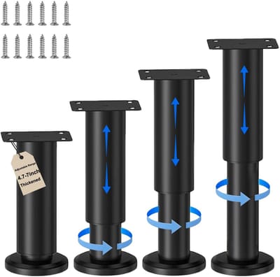 Bedpoten, 12-18 cm meubelpoot, metalen meubelsteunpoten, zwaar belastbare bedframe lattensteunpoot voor bureau/bed/bank/tafel/kasten (12-18 cm)
