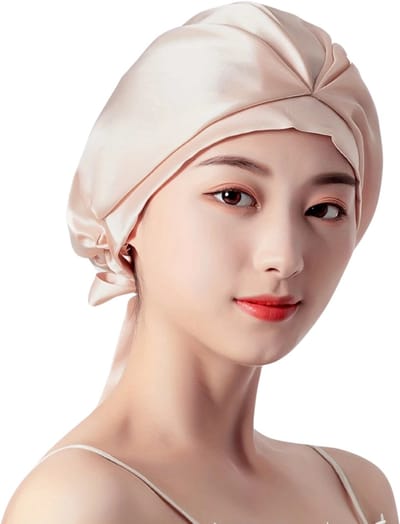 Nivard Zijden Slaapmuts - Satijnen Nachtmuts - Silk Bonnet - Sleep Cap - Haarverzorging - Satin - Verstelbaar - Voor Zacht & Stralend Haar - Licht Roze