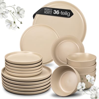 Moritz & Moritz NORDIC Serviesset 12 Persoons - 36-delig Servies Set met Dinerbord, Soepbord en Dessertbord - Taupe