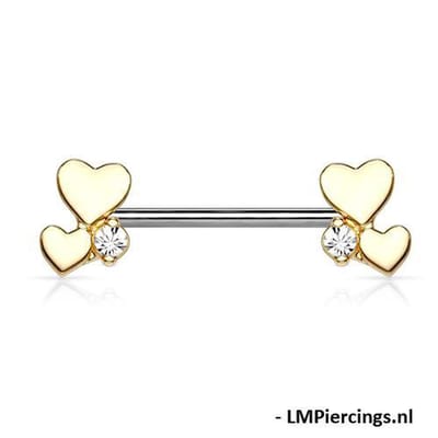 Tepelpiercing cluster hartjes 1.6x12 - goud - LMPiercings