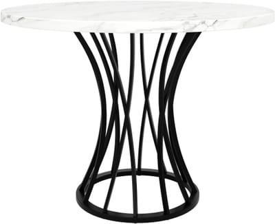 Ronde eettafel (80 x 80 x 76 cm), lichte en luxe ronde tafel voor 4-6 personen, geschikt voor eetkamers en woonkamers, MDF gemarmerd tafelblad, zwarte poten