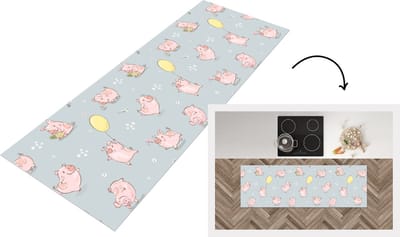 Keukenloper - Loper keuken - Patronen - Varkens - Ballonnen - 150x50 cm - Keukenloper vinyl