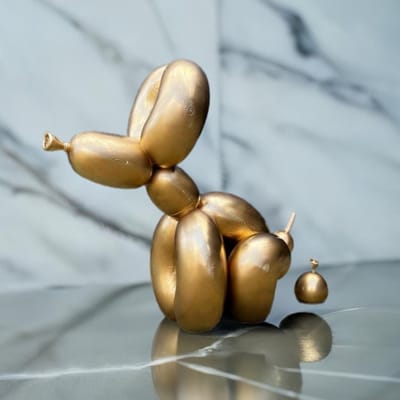 Balloon Dog Small 25cm - Poepende ballon hond beeld - Uniek Verzamelitem voor Kunst en Hondenliefhebbers | Speelse en Eigenzinnige Woondecoratie standbeeld