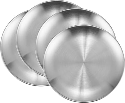 Kilkuran ® Set van 4 Ronde Roestvrijstalen Borden voor Binnen en Buiten Gebruik