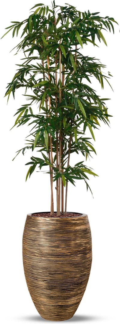 Kunstplant Bamboe groen in Vaas elegant Deluxe rib zwartgoud H250 cm