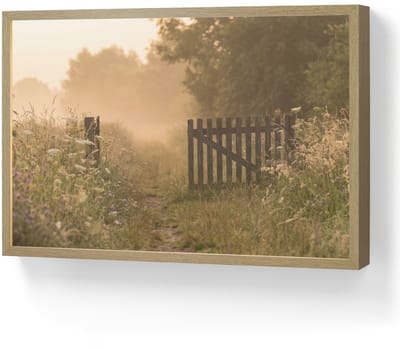 Wandlamp 60x40 cm - Oplaadbaar - Hek - Natuur - Mist - Veld - Wandlampen binnen woonkamer - Slaapkamer lamp - Decoratieve nachtlamp - Vloerlamp draadloos
