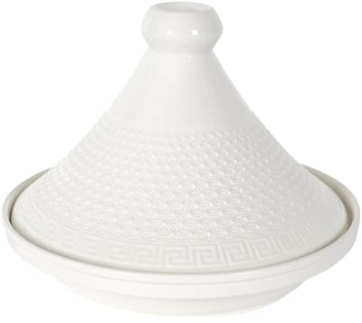 Home Deco Factory Tajine porselein - Marrakesh - wit - D25 cm - Oosterse stoofpan/kookpot