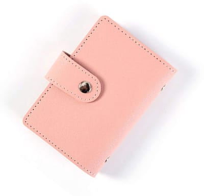 Dailygoods- Kaartenhouder met 24 vakken - PU-leer - Roze - Compact 7,5 x 11 cm - Duurzaam - Stijlvol design - Portemonnee