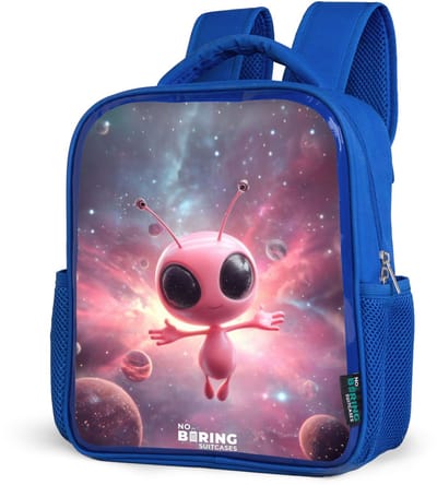 NoBoringSuitcases.com® - Rugzak blauw - Schooltas jongens - Roze Alien in Sterrennevel - Kinder rugtas jongen - Boekentas kind - Kinderrugzak voor school - Schoolrugzak