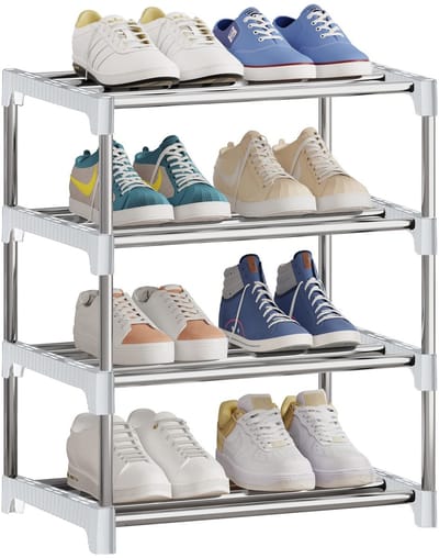 Dailygoods- Schoenenrek Klein - 4 Niveaus - Ruimtebesparend - Stabiel - Verzinkt Staal - Zwart - Eenvoudige Montage - Schoenenopberger