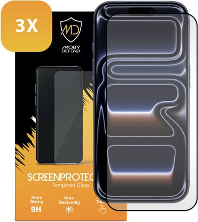 3-Pack MobyDefend Screenprotectors - Geschikt voor iPhone 17 Pro - Screensavers Met Zwarte Randen - Gehard Glas