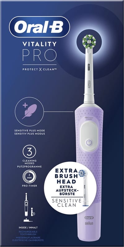 Oral-B Elektrische tandenborstel Vitality Pro Lilac + Extra Refill: Vitaliteit Pro Lila + Extra Navulling