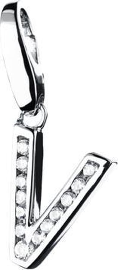 Charm | bedel | zilver | letter | V | zirkonia