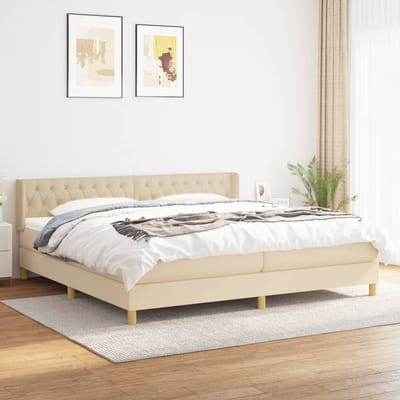 vidaXL - Boxspring - met - matras - stof - crèmekleurig - 200x200 - cm