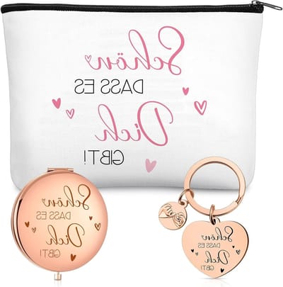 Cadeauset met cosmetica tas, reismirror en sleutelhanger voor vriendin, moeder of collega in wit en roségoud, perfect voor elke gelegenheid