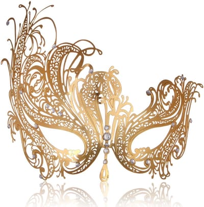 longziming -Veneziaanse Maskerademask - Metaal - Licht En Buigbaar Met Strassstenen - Feestelijke Gelegenheid - 1 Stuk - goud