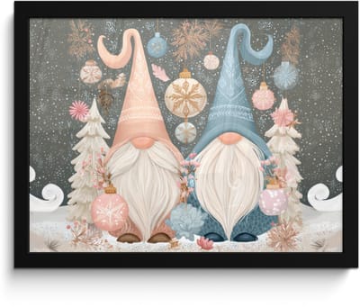 Poster in lijst - Fotolijst 40x30 cm - Posters - Kerst - Gnomen - Pastel - Posterlijst zwart - Decoratie - Wanddecoratie woonkamer - Muurdecoratie slaapkamer - Kerstversiering - Kerstdecoratie voor binnen - Kerstmis