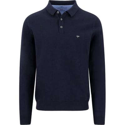Fynch-Hatton Trui Superfine 3-Ply Cotton Solid Color Polo Pullover Navy / male