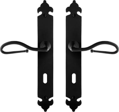 Deurkruk op schild - Smeedijzer zwart - Gietijzer - GPF - GPF6260.60 smeedijzer zwarte Deurklink Lumi op BB72, 291x41x4mm