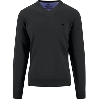 Fynch-Hatton Trui V-Neck Solid Color Superfine 3-Ply Cotton Zwart / male