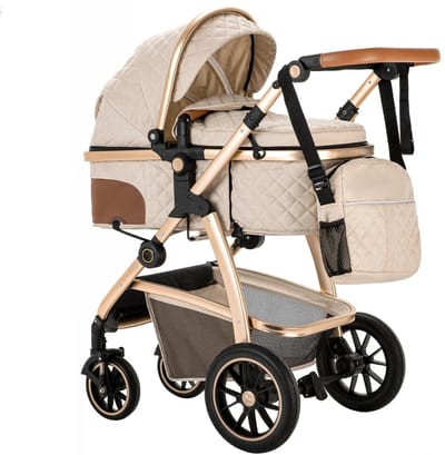 Solayne Kinderwagen - Buggy - Kinderwagen 3in1 - Wandelwagen - Maxi Cosi - Lichtgewicht - Inklapbaar - PU Leer - Khaki