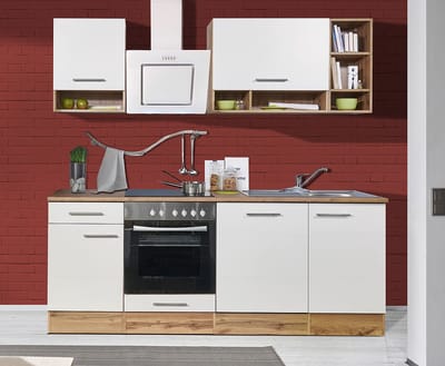 Goedkope keuken 220  cm - complete keuken met apparatuur Hilde  - Wild eiken/Wit   - keramische kookplaat - vaatwasser - afzuigkap - oven    - spoelbak