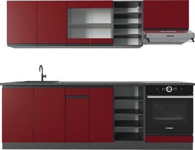 Vicco R-Line Complete keukeneenheid – 240 cm J-vorm Rood/antraciet