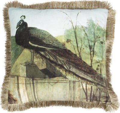 Kussen fluweel pauw gouden franjes 45x45cm