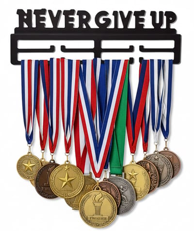 Janse® Medaille rek - Medaille organizer zwart - Medaillehanger - Wanddecoratie - Opbergsysteem - Metalen medaille display - Haken voor prijzen - Kapstok voor medailles - Winnaars cadeau - Wedstrijd prijzen - Medaille houder - Wandrek -