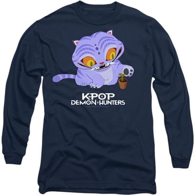 K-Pop Demon Hunters Unisex Volwassene Schattig Derpy Tiger T-shirt met Lange Mouwen (Marine)