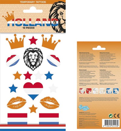 Funny Products Neptattoos Holland Papier Oranje/blauw 12 Stuks
