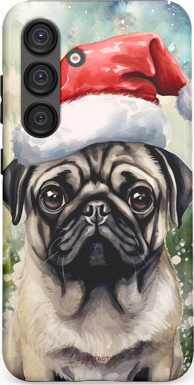 Casetastic hoesje geschikt voor Samsung Galaxy S25 - Dubbellaagse bescherming - Aquarel Kerstmis Pug Hond - Fashion Case - Grijs Taupe Donkergrijs Saliegroen
