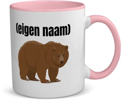 Akyol - grote beer met eigen naam koffiemok - theemok - roze - Beer - beren liefhebbers - iemand die houdt van beren - verjaardag - cadeau - kado - 350 ML inhoud