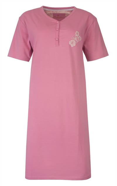 Medaillon Dames Nachthemd - Korte Mouwen - Knoopjes - Roze - Maat XL
