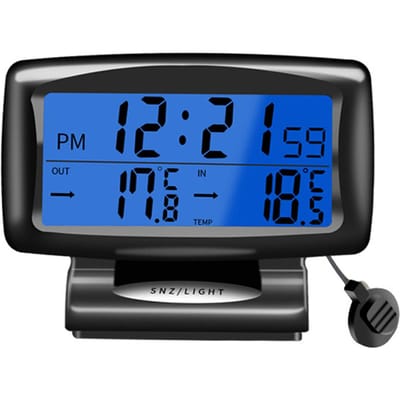 Auto Klok Thermometer 2 in 1 Digitale Klok & Temperatuurmeter met LCD-scherm met achtergrondverlichting 12H 24H Schakelen voor zwart