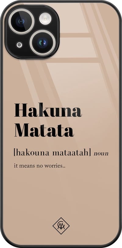 Casimoda® hoesje - Geschikt voor iPhone 14 - Hakuna Matata - Luxe Hard Case Zwart - Backcover telefoonhoesje - Bruin/beige