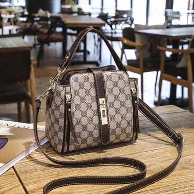 Stijlvolle Dames Tas Zomer Vintage Geprinte Bucket Bag met Eenkel Schouder Crossbody Tas Handtas bruin