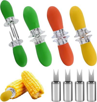 12 stuks maïskolfprikkers met siliconen handvat, roestvrijstalen maïshouders voor barbecue, picknick en feest
