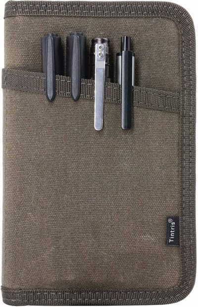 Tintris Journal Cover voor Field Notes Notebooks Moleskine Cahier 3,5 x 5,5 met rits penhouder, Waterbestendig Pocket Notebook Cover voor Journal Notebook planner, Classy Waxed Canvas, Olijf