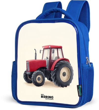 NoBoringSuitcases.com® - Rugzak blauw - Schooltas jongens - Tractor - Getekend - Rood - Kinder rugtas jongen - Boekentas kind - Kinderrugzak voor school - Schoolrugzak