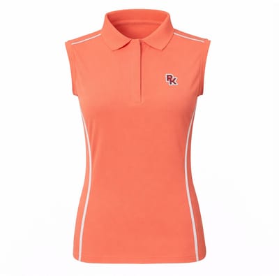 PK International - Performance Polo - Mouwloos - Oranje - Papaya - Stretchstof - Fluoriserende PK badge - Copain - S/36