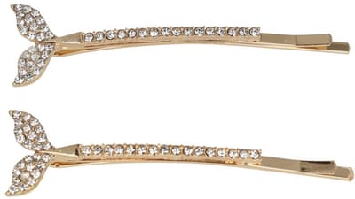 Haarsoires Haarspeld Schuifspeldjes Recht 6cm - Walvisstaart - Strass Steentjes - Goud - Set van 2 - Haarklem - Haarclip - Haaraccessoires voor Dames & Kinderen - Hair Clip - Decoratieve Haaraccessoire